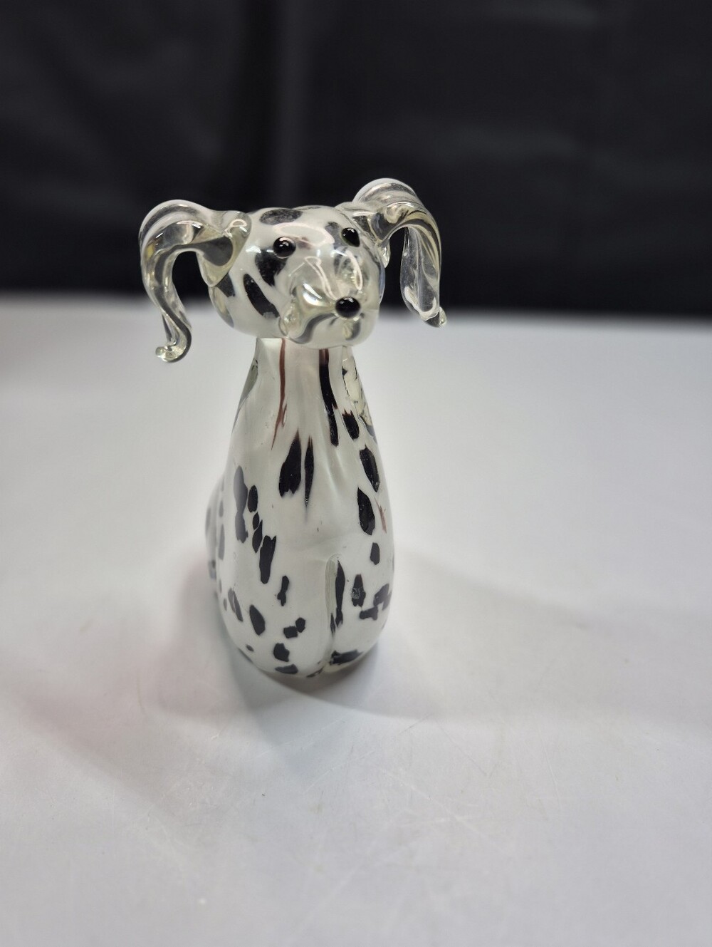 FIFTH AVENUE Crystal Dalmatian Dog Paperweight, Glass Figure, Black White